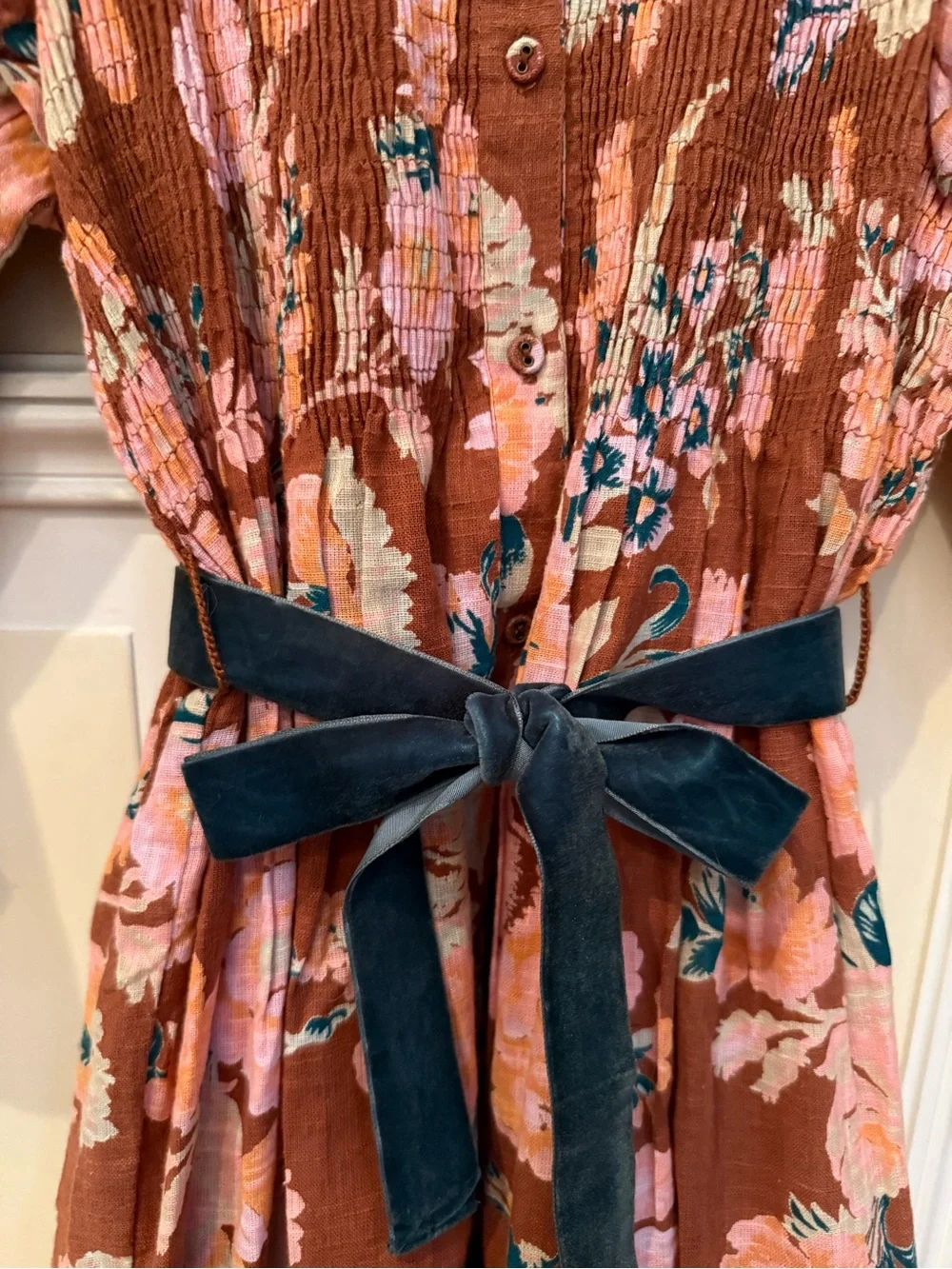 BONJOUR DIARIES Girls' Rust Floral Dress with Pink Blooms sz 10